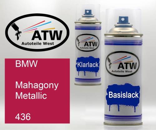 BMW, Mahagony Metallic, 436: 400ml Sprühdose + 400ml Klarlack - Set, von ATW Autoteile West.